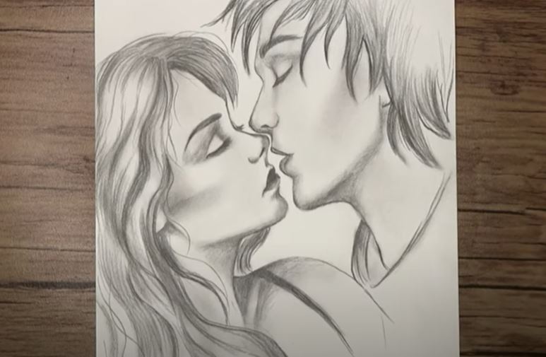 How To Draw Kissing Step by Step || Loving Couple kissing Drawing