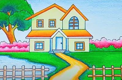 How to draw a Village House Step by Step || Village Screnery Drawing