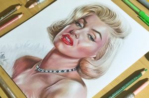 Marilyn Monroe Drawing with Color Pencil
