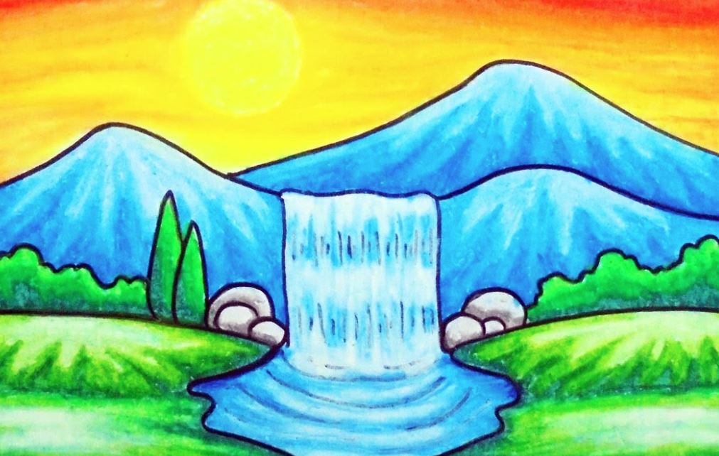Waterfall Drawing Step by Step Tutorial