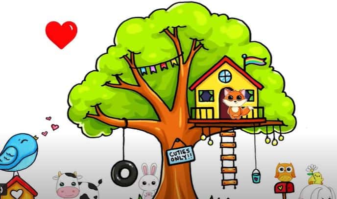 How to Draw a Treehouse Step by Step