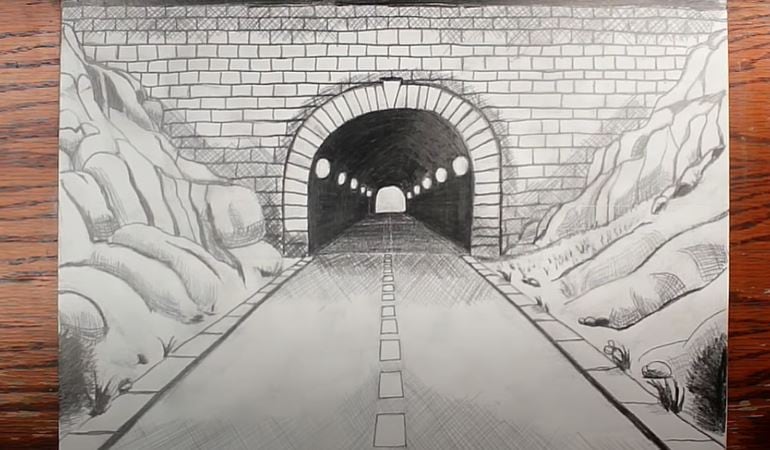 How to Draw a Tunnel Step by Step