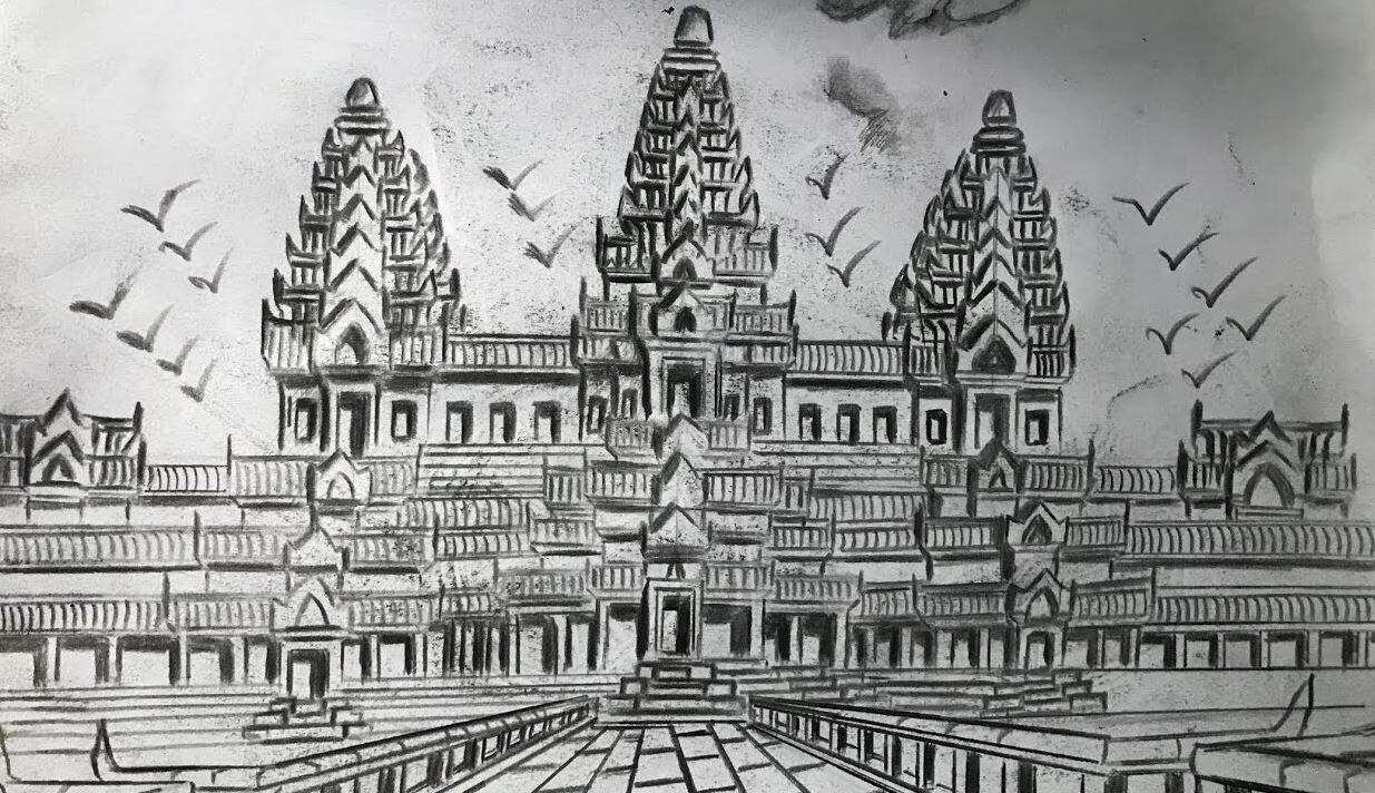 How to Draw Angkor Wat Step by Step