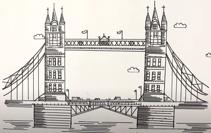 How to Draw Tower Bridge Step by Step