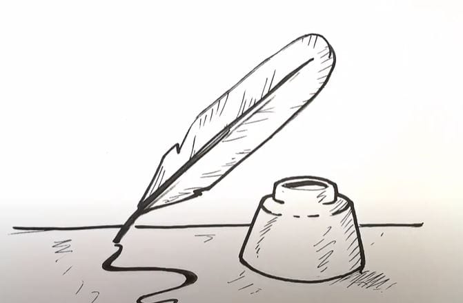 How to Draw a Feather Pen (Quill pen) Step by Step