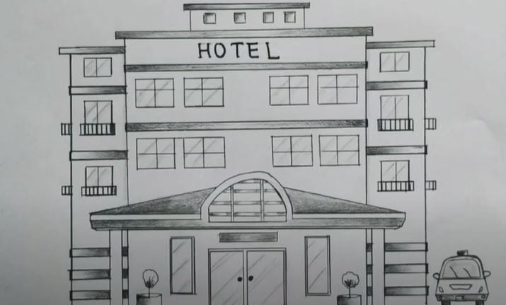 How to Draw a Hotel Step by Step