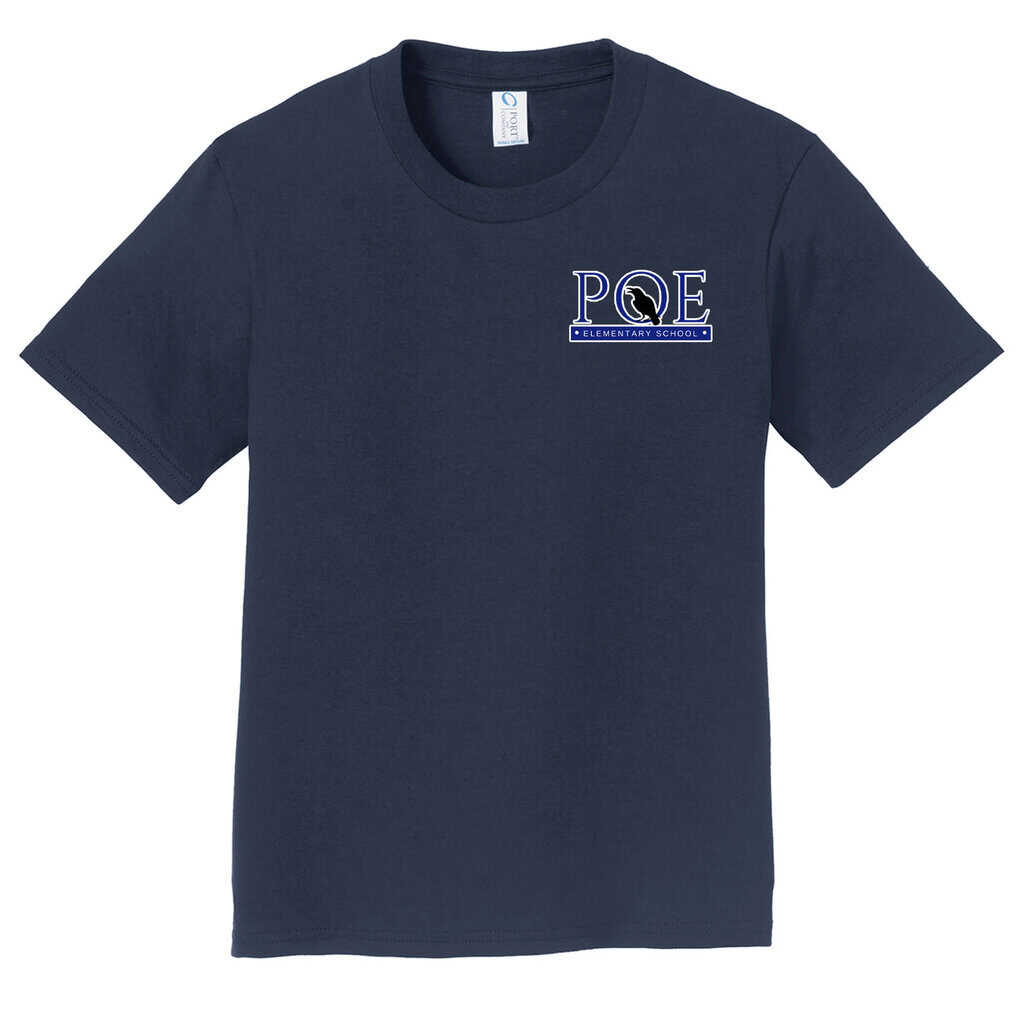 Navy blue POE Elementary School fan favorite T-shirt for students and staff.
