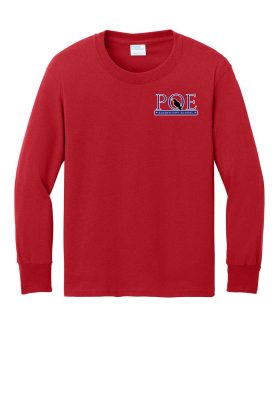 Red long sleeve T-shirt with POE Port Authority logo for networking professionals.