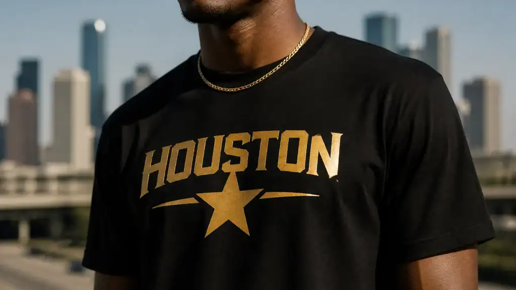 Houston star graphic t-shirt for urban fashion and city pride.
