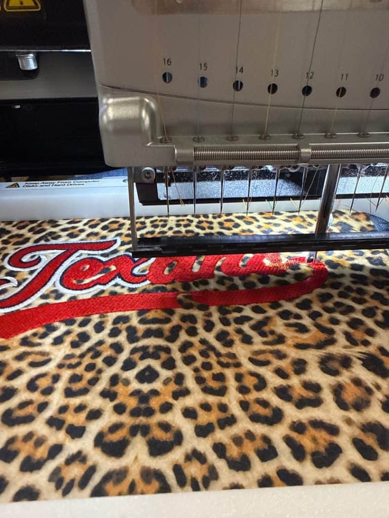 Industrial Sewing Machine on Leopard Print Fabric