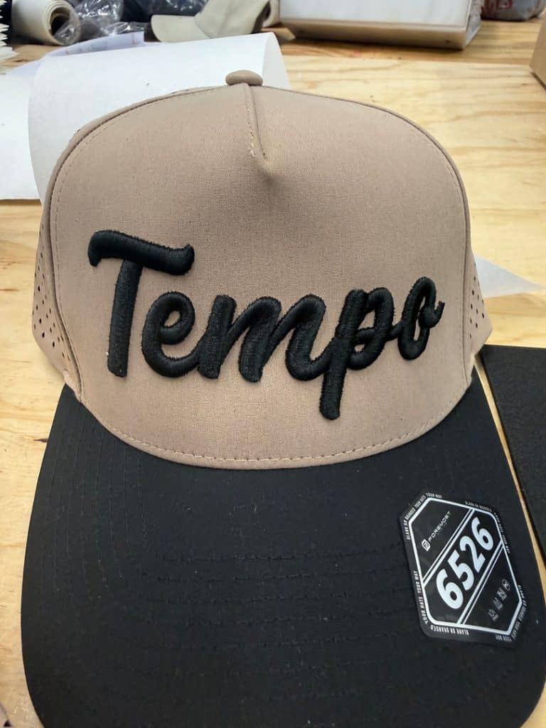 Embroidery puff logo on performance hat