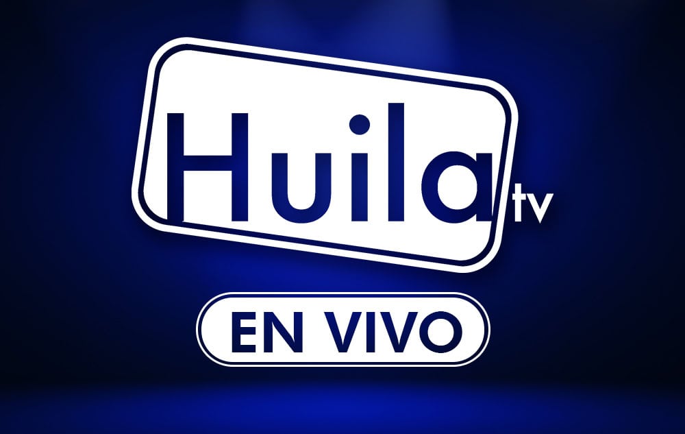 Logo de Huila Tv en fondo azul, promocionando transmisión en vivo desde Huila, Colombia.