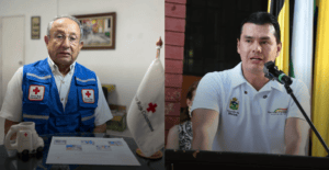 Personal de la Cruz Roja del Huila en una rueda de prensa, denunciando la deuda de la Alcaldía de Neiva superior a $384 millones.