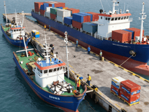 Barcos pesqueros en el puerto de Huila, Colombia, listos para exportar productos del sector pesquero en crecimiento.