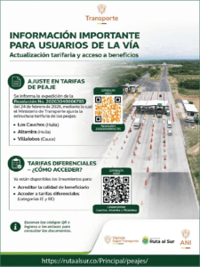Tarifas actualizadas en peajes del Huila y Cauca para mejorar la movilidad y beneficios para los usuarios.