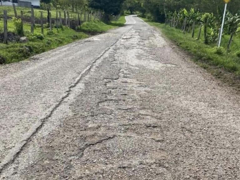 Carretera deteriorada en Elías, Huila, con grietas y baches.