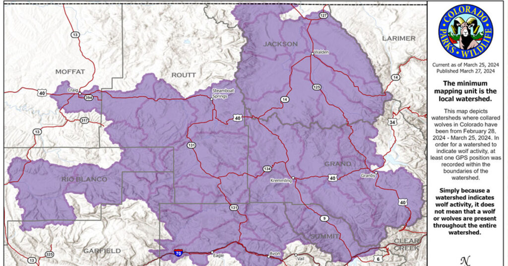 Colorado Parks and Wildlife’s ​Collared Gray Wolf Activity Map – March 25, 2024 Update