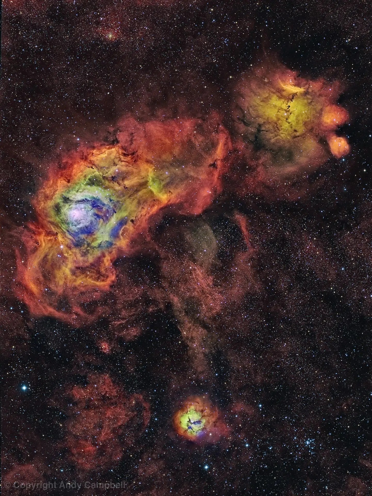 nebula M20, M8 & NGC 6334 narrowband image sagittarius