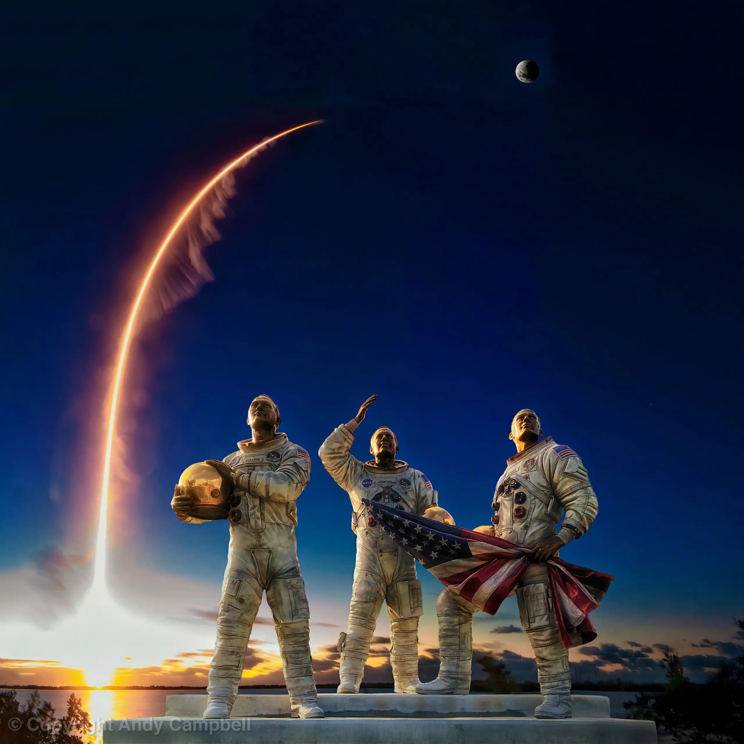 Apollo 11 Astronauts with rocket launch