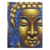 Image of a Buddha painting with a gold face and lotus flower design on canvas, framed in natural wood, size 80x60cm.