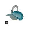 Victorian opaline basket in blue hand blown glass with frilled edge, applied thorn handle and pontil mark.