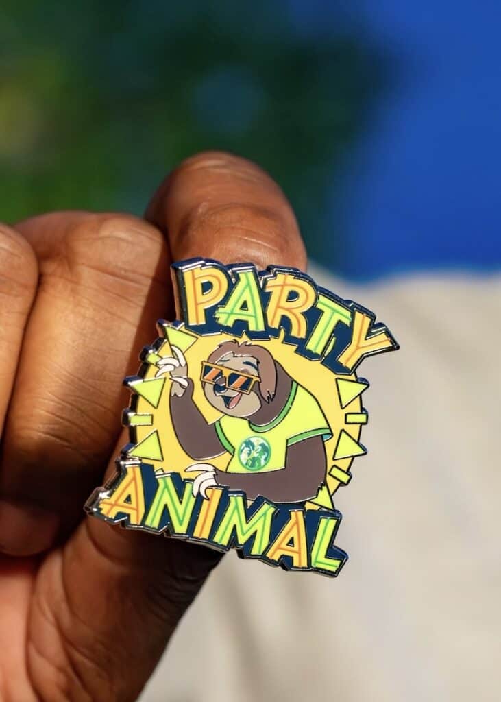 Colorful Disney Animal Party enamel pin featuring a cheerful animal character wearing sunglasses and a party shirt. Perfect for Disney fans and collectors.