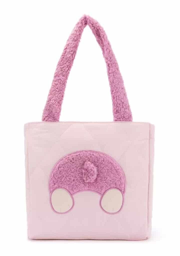 Pink plush tote bag with cute embroidery, perfect Disney-inspired fashion accessory for fans.
