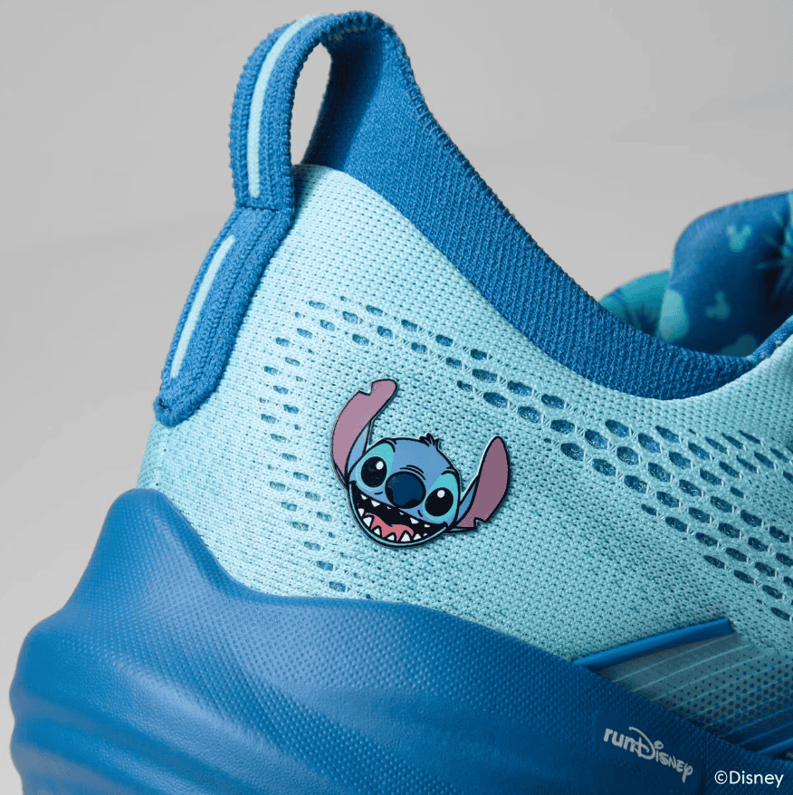 Blue Disney Stitch sneaker with character graphic, athletic shoe for kids, Disney themed footwear, The Disney Fashionista.