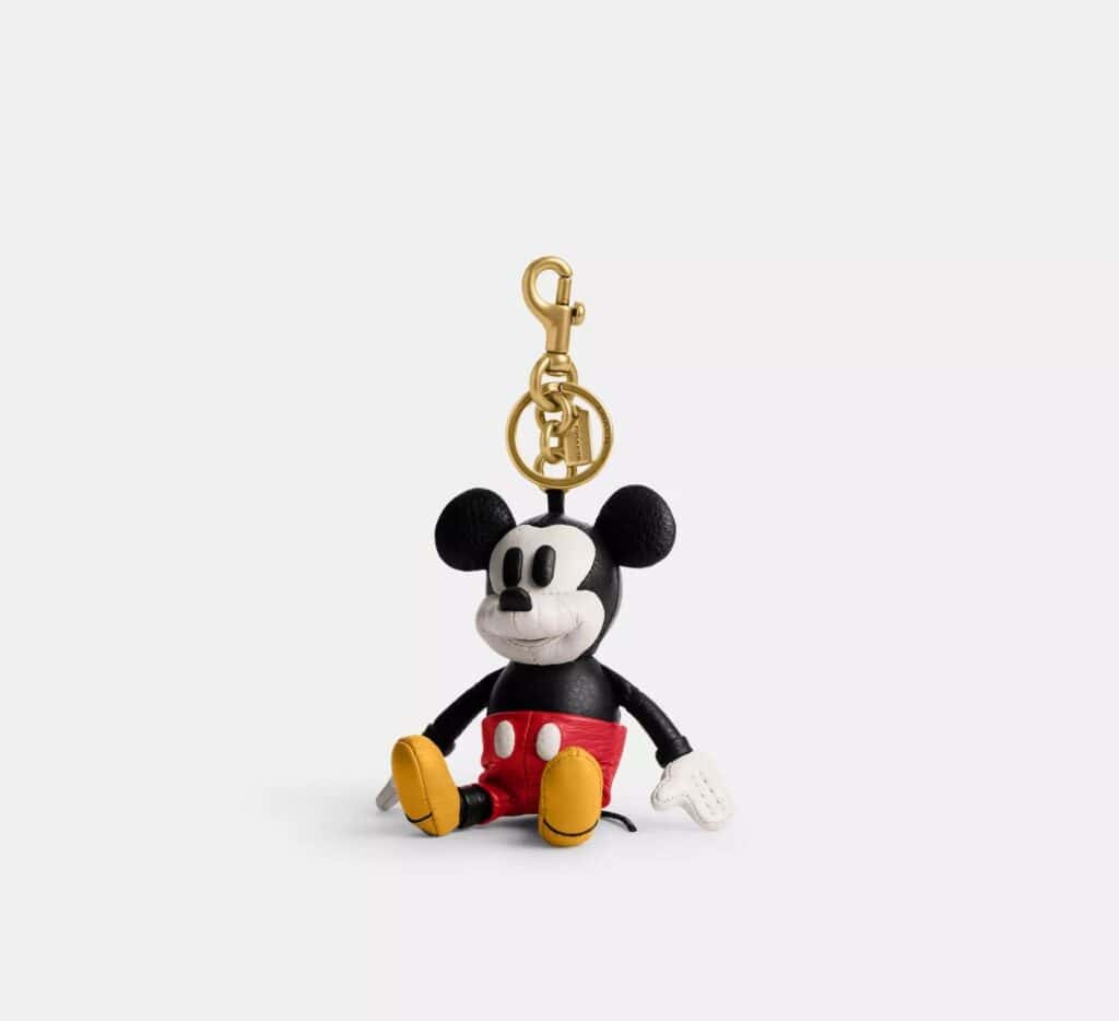 Mickey Mouse plush keychain with gold clasp, Disney character accessory, collectible Disney charm, Disney fashionista keyring.