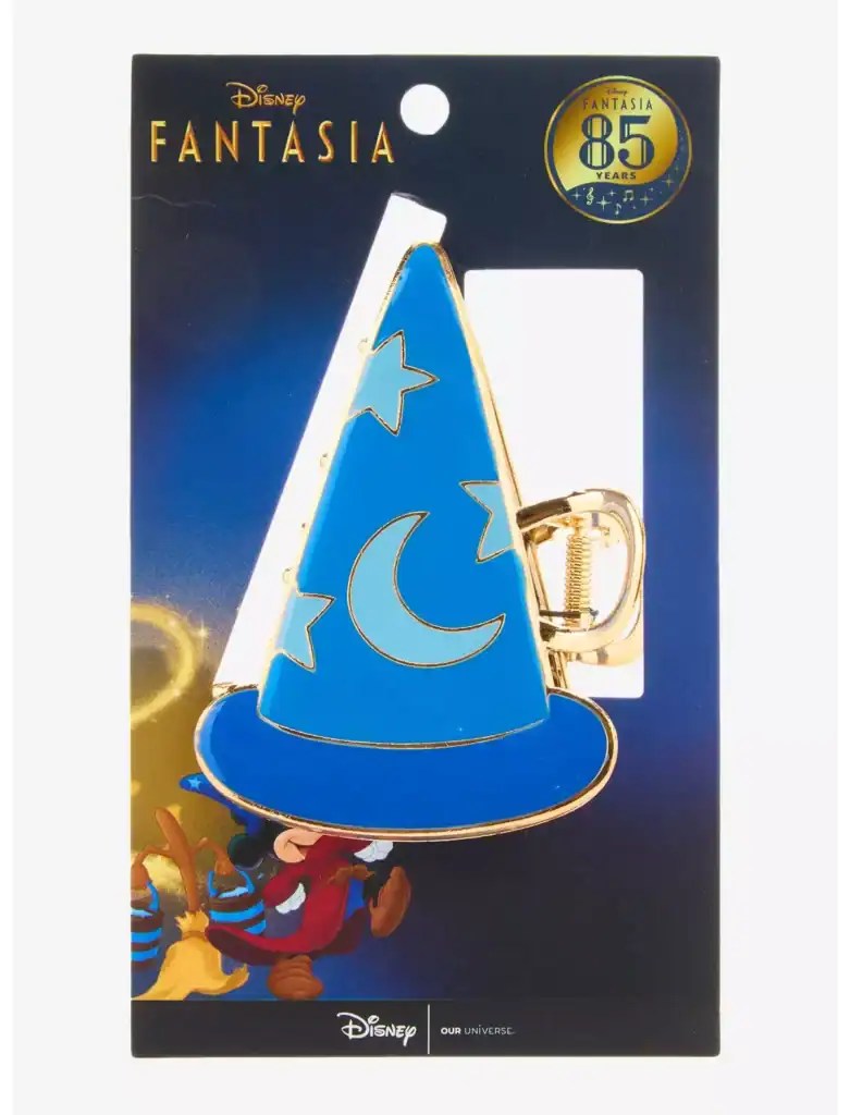 Bright blue Disney Fantasia themed enamel pin with moon and star designs, perfect for collectors and Disney fans.