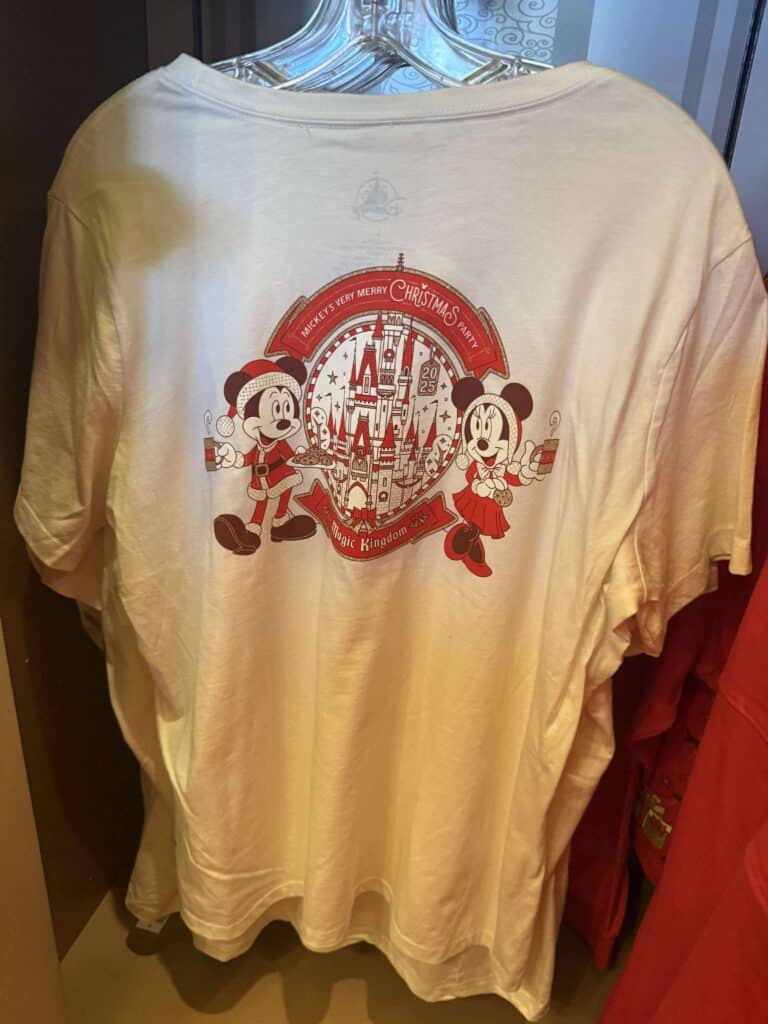 Disney Christmas T-shirt featuring Mickey and Minnie Mouse, Disney Castle, and festive holiday design, perfect for Disney fans during the holiday season.