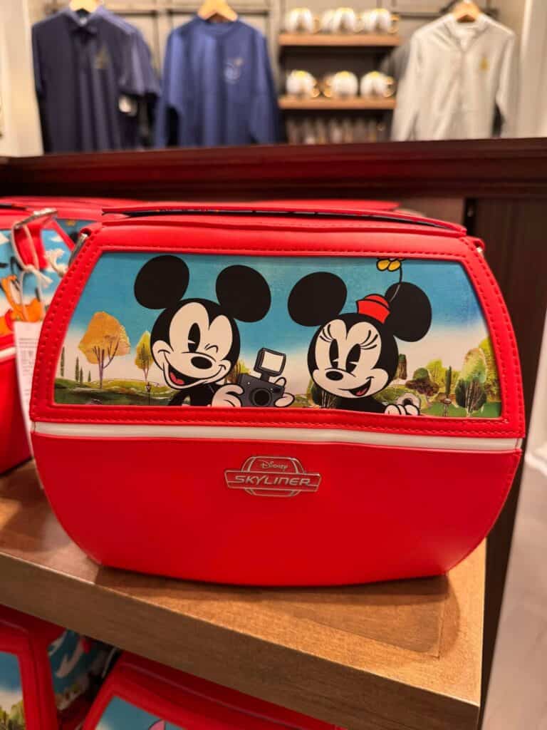 Mickey and Minnie Mouse Disney Skylineer bag with outdoor landscape illustration, perfect for Disney fans and collectors.