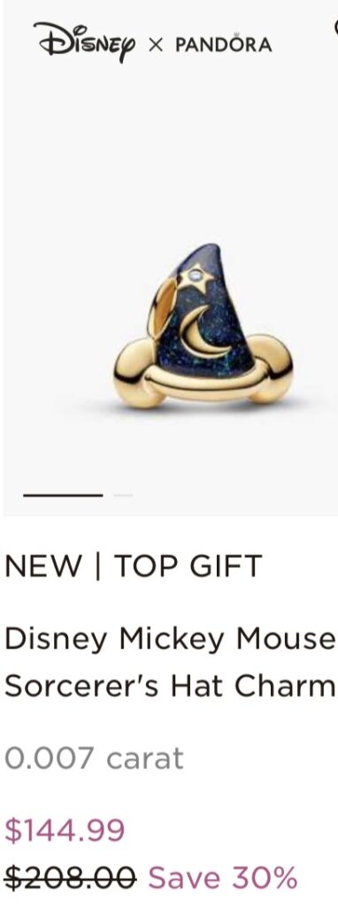 Disney Pandora Mickey Mouse sorcerer's hat charm, celestial design, perfect for Disney fans.