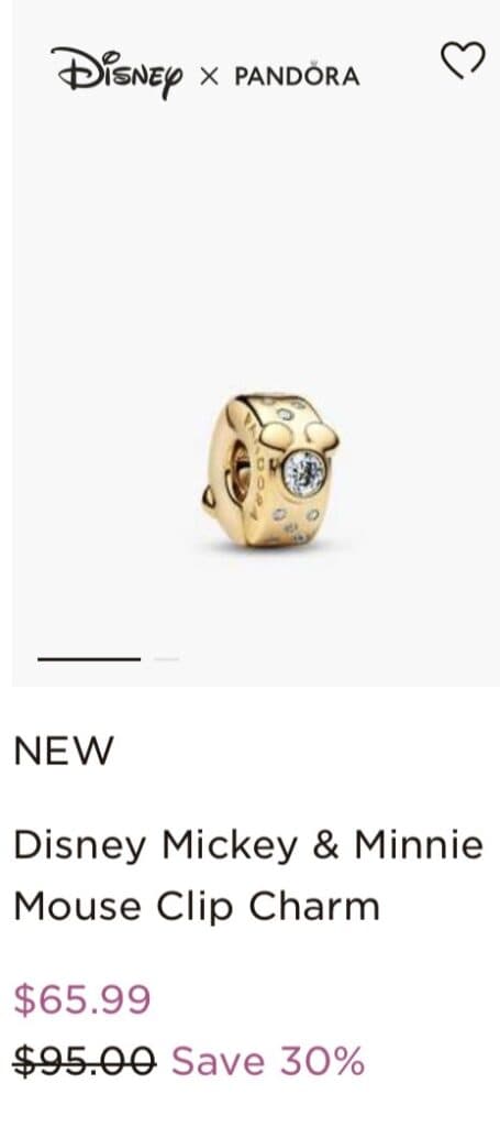 Gold Mickey & Minnie Mouse Pandora charm with sparkling accents.