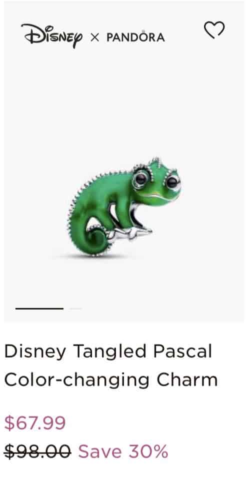 Color-changing Disney Pandora charm featuring a chameleon design. Perfect for Disney fashion accessories.