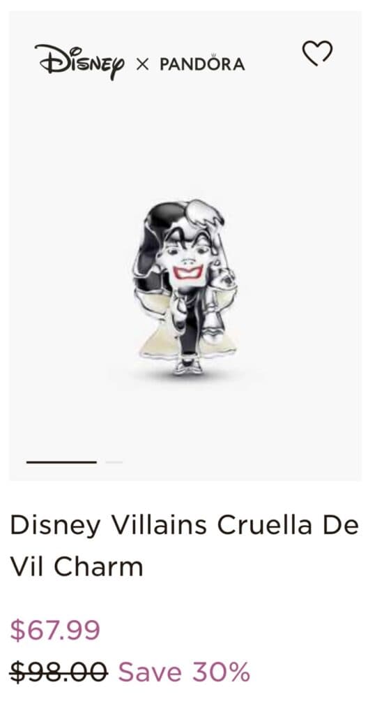 Disney Villains Cruella De Vil charm, collectible Disney villain jewelry.