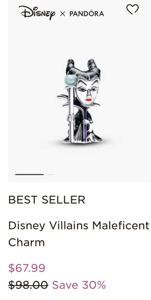 Maleficent villain Pandora charm with detailed facial features and iconic staff.