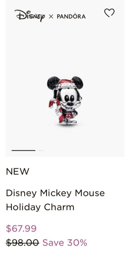 Cute Disney Mickey Mouse holiday charm with festive details, perfect for Disney fans and jewelry collections.