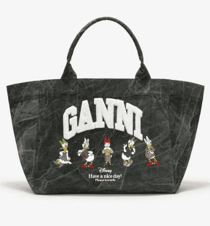 GANNI Disney fashion tote bag with Daisy, Minnie, and others in stylish design.