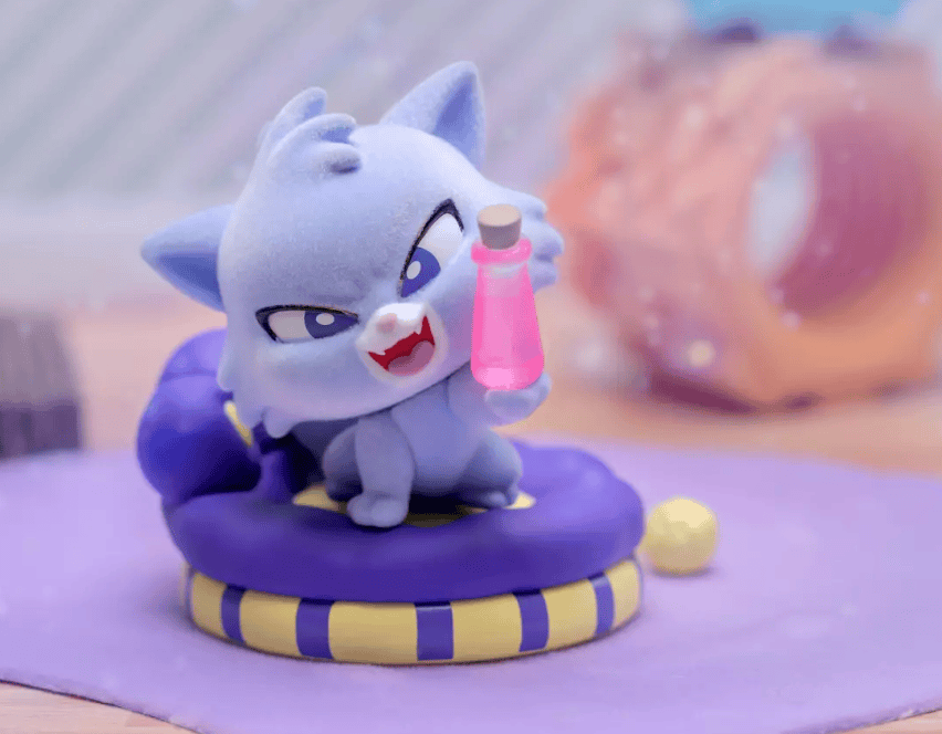 Cute Sonic the Hedgehog plush with pink potion in a playful pose.