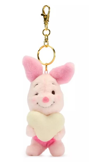 Cute Piglet plush keychain with heart, Disney accessory for fans and collectors.