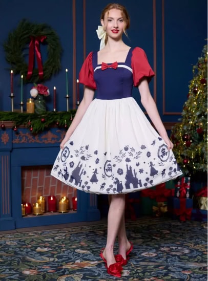Delightful Disney princess-inspired holiday dress with festive silhouette and elegant details.