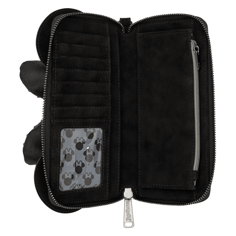Mini Disney Mickey Mouse wallet with interior card slots and zipper pocket for Disney fans.