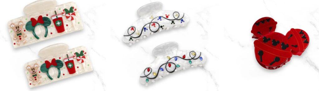 Cute Christmas-themed hair clips with holiday designs perfect for Disney fans.