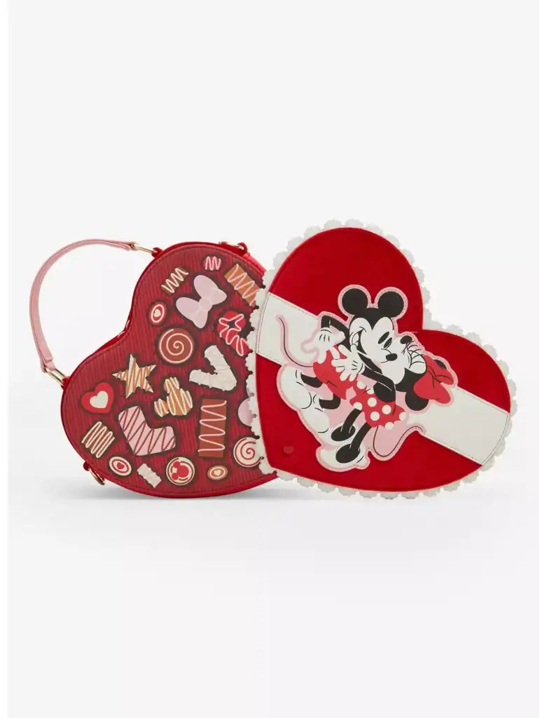 Colorful Minnie Mouse heart bag with playful patterns and cute character illustration, ideal for Disney-inspired fashion.