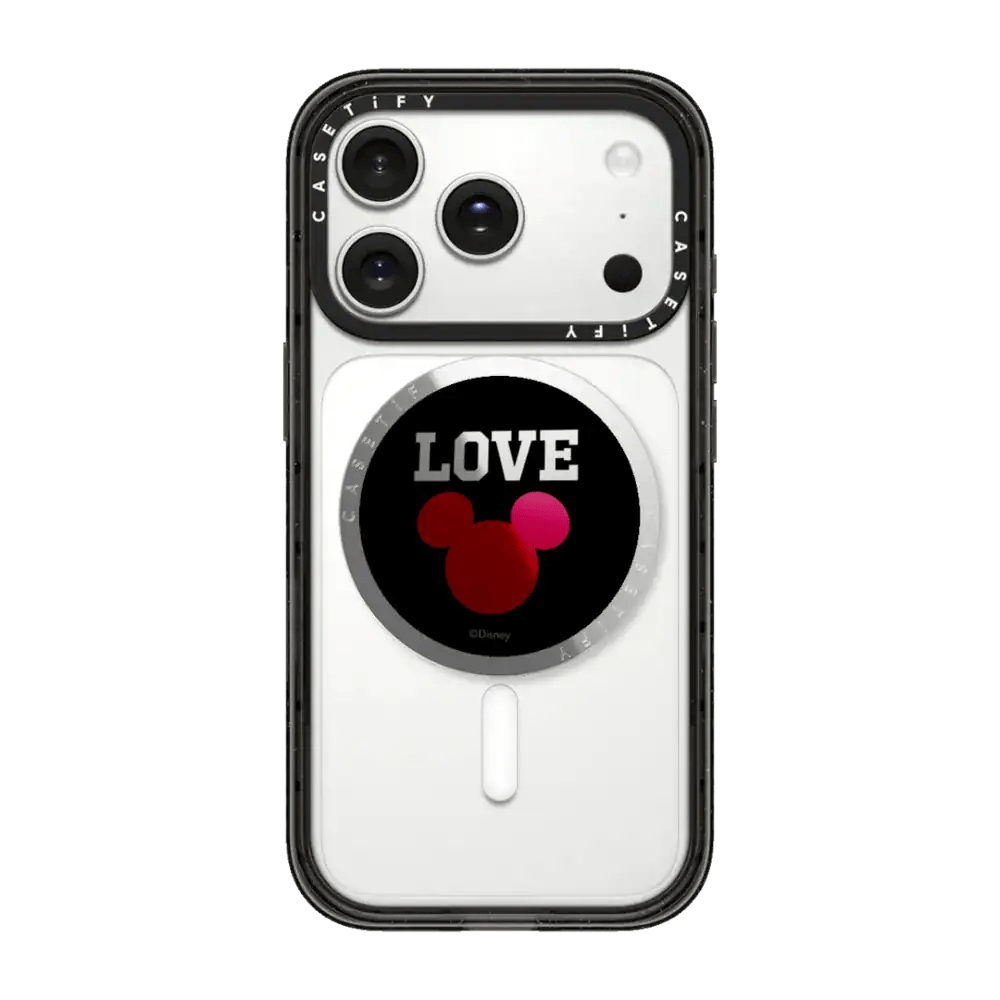 Stylish Disney-themed phone case with Mickey Mouse love graphic, perfect for Disney fans.