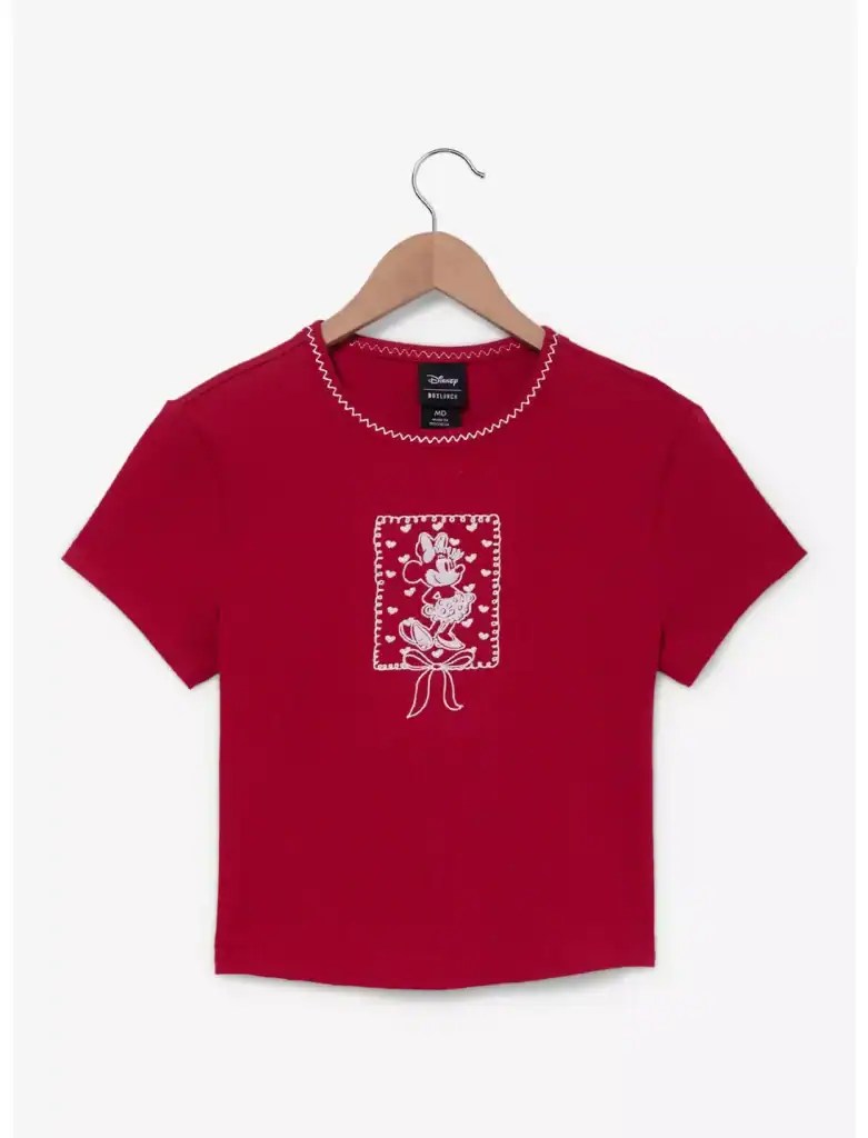 Red Minnie Mouse Disney graphic tee, casual women's fashion shirt for Disney fans.
