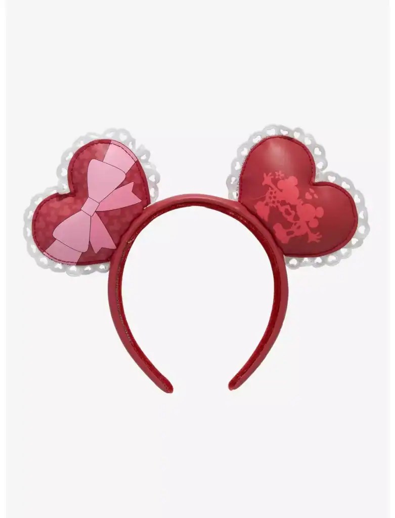 Cute Disney Minnie Mouse headband with pink bow and heart-shaped ears.
