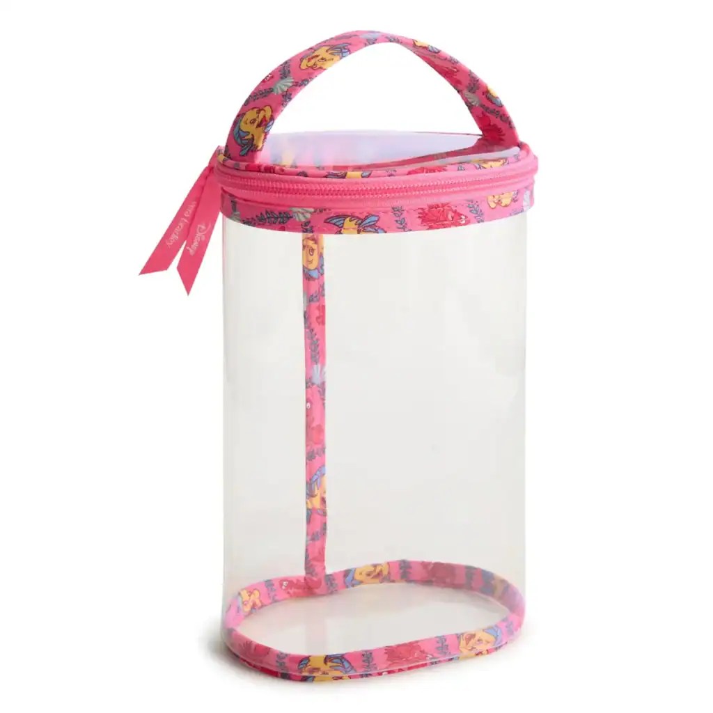 Colorful Disney princess tote bag featuring floral pattern and transparent design, ideal for children’s accessories.