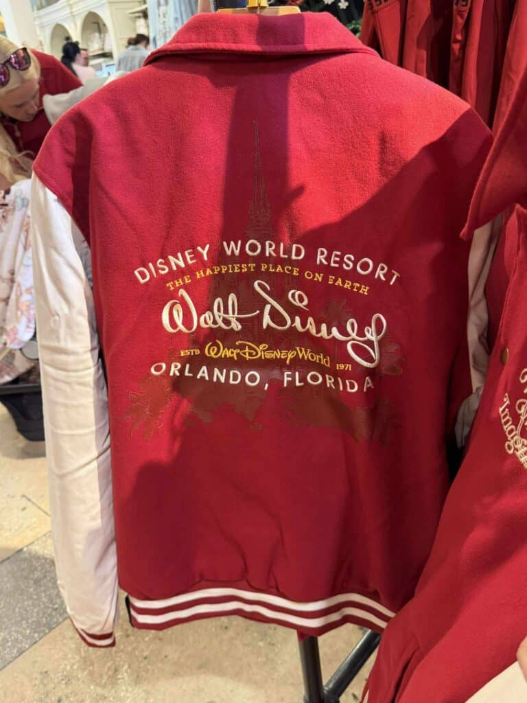 Official Disney World Resort themed varsity jacket with Walt Disney signature and Orlando location.